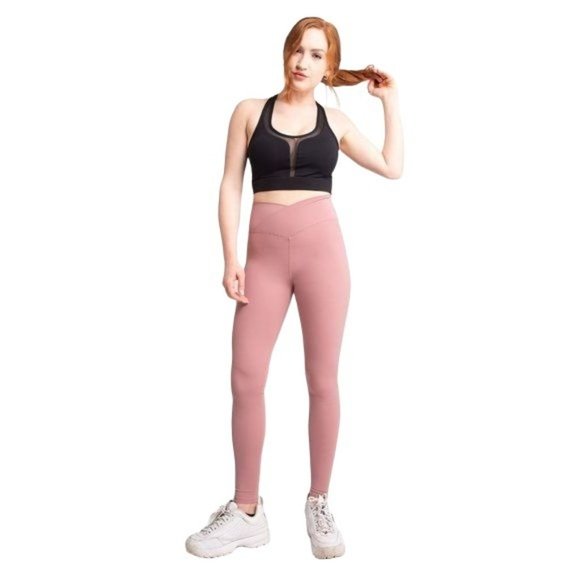 WOMENS CRANBERRY PINK CROSSOVER HIGH-RISE TIGHTS/LEGGINGS NWT - SZ:M/L - Picture 4 of 15